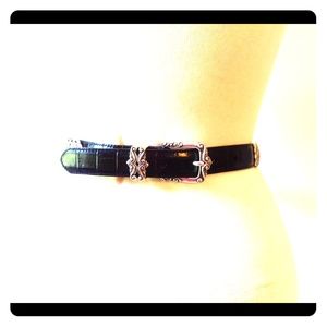 Brighton Black Leather Silver Belt Concho Saddle